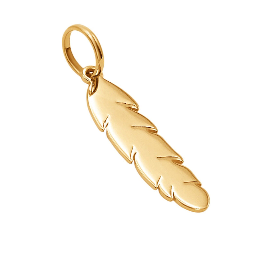 14k Pure Solid Yellow Gold Feather Beautiful Delicate Designer Charm Pendant