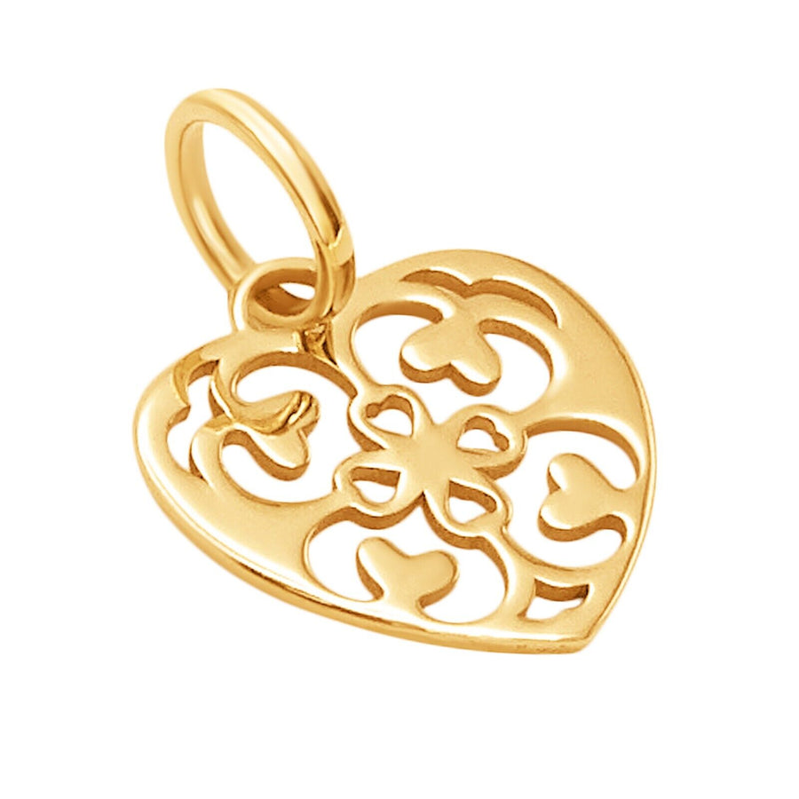 10k Pure Solid Yellow Gold Heart Laser Cut Beautiful Cute Delicate Charm Pendant