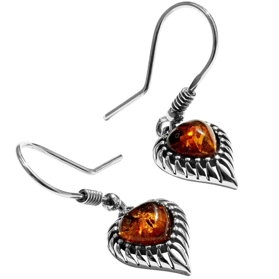 925 Solid Sterling Silver Honey Baltic Amber Beautiful Modern Heart Earrings
