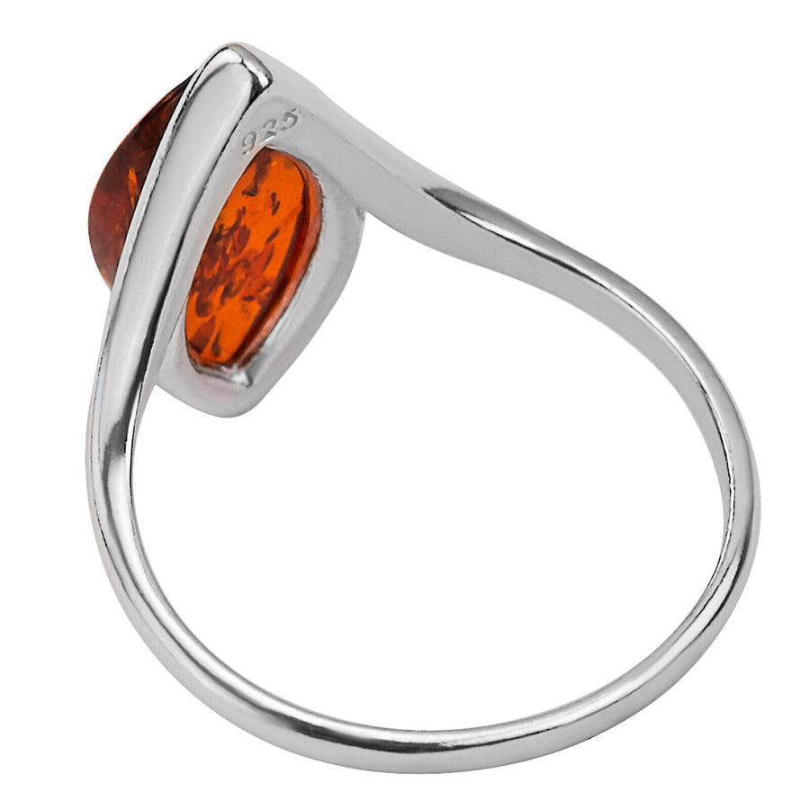 925 Solid Pure Sterling Silver Honey Baltic Amber Marquise Designer Classic Ring