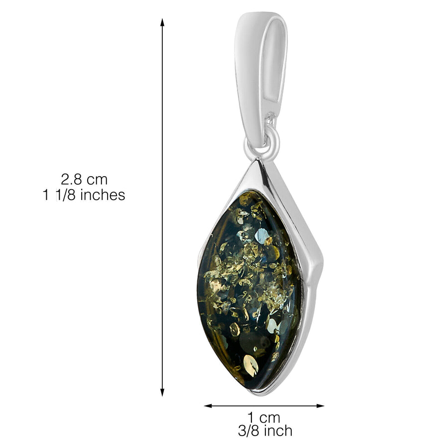 925 Solid Pure Sterling Silver Green Baltic Amber Designer Marquise Nice Pendant