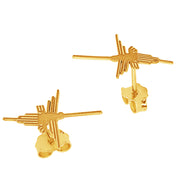 14k Solid Yellow Gold Nazca Line Colibri Hummingbird World Wonder Stud Earrings