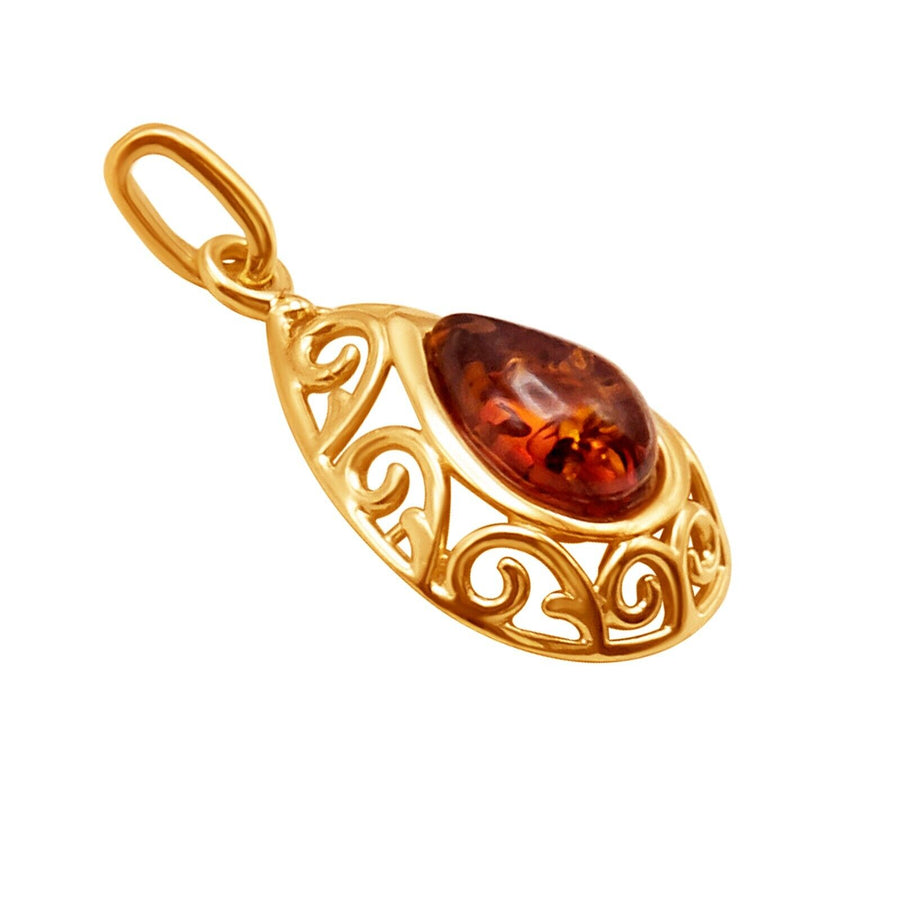 14k Pure Solid Yellow Gold Honey Baltic Amber Small Designer Drop Charm Pendant