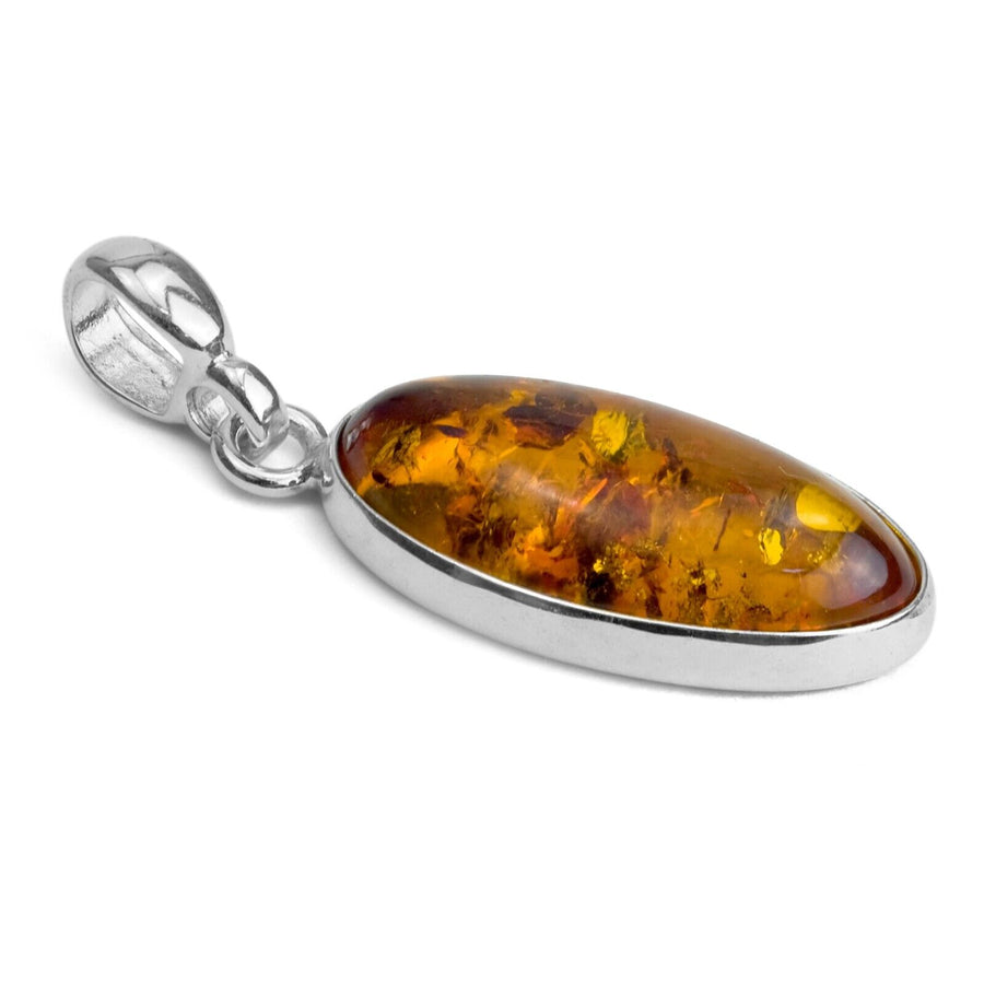 925 Solid Sterling Silver Honey Baltic Amber Designer Oval Beautiful Pendant