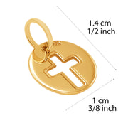 10k Pure Solid Yellow Gold Round Cross Laser Cut Small Charm Religious Pendant