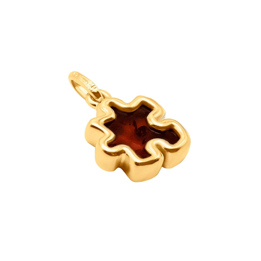 14k Pure Solid Yellow Gold Honey Baltic Amber Small Puzzle Nice Charm Pendant