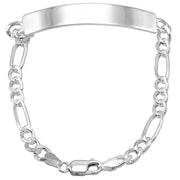 925 Pure Solid Sterling Silver 6 mm Figaro Nice Chain ID Plate Bracelet 9 Inches