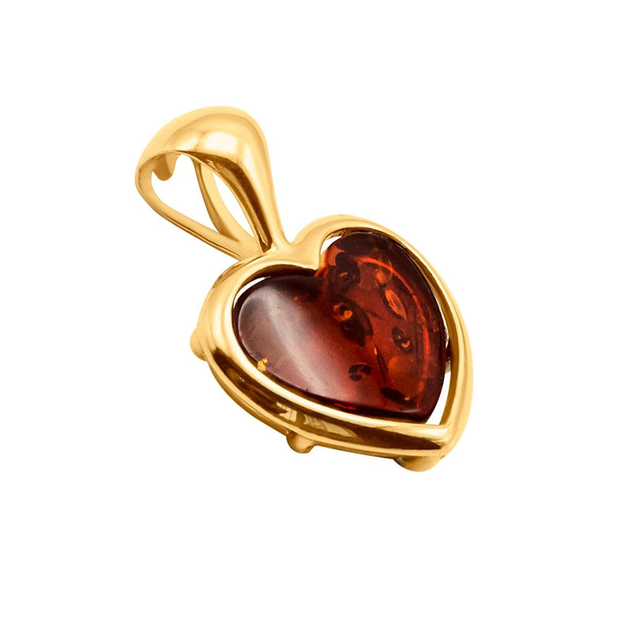 14k Pure Solid Yellow Gold Honey Baltic Amber Medium Pretty Heart Slider Pendant