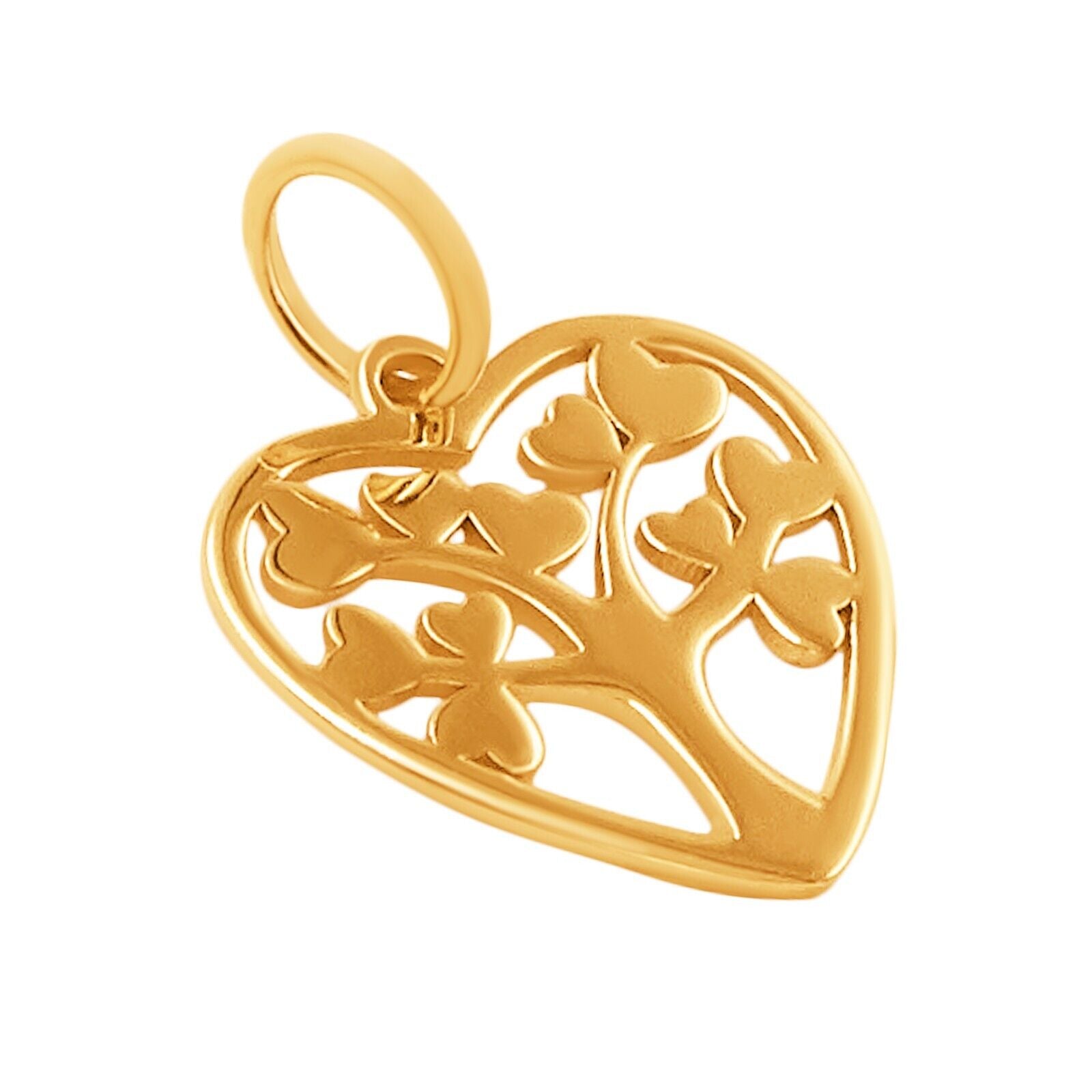 14k Pure Solid Yellow Gold Tree of Hearts Laser Cut Delicate Small Charm Pendant