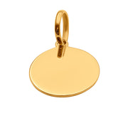 14k Solid Yellow Gold Round Disc Plain Small Delicate Engravable Charm Pendant
