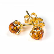925 Gold Plated Sterling Silver Honey Baltic Amber Designer Flower Stud Earrings