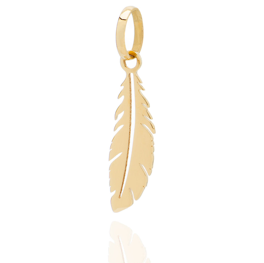 10k Pure Solid Yellow Gold Feather Beautiful Delicate Designer Charm Pendant
