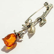 925 Solid Pure Sterling Silver Honey Baltic Amber Designer Nice Rose Brooch Pin