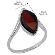 925 Solid Sterling Silver Dark Red Baltic Amber Marquise Designer Classic Ring