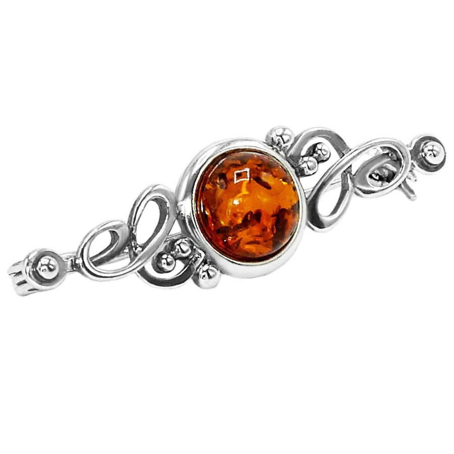 925 Solid Pure Sterling Silver Honey Baltic Amber Designer Round Floral Brooch