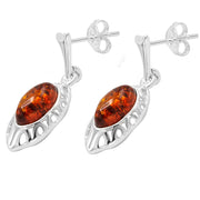 925 Solid Sterling Silver Natural Cognac Baltic Amber Classic Oval Nice Earrings