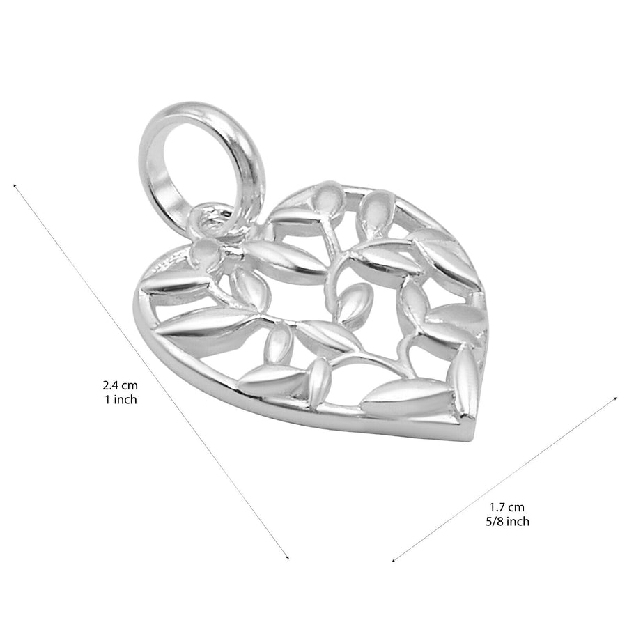 925 Solid Pure Sterling Silver Shiny Delicate Beautiful Heart Leaves Small Charm