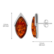 925 Solid Pure Sterling Silver Honey Baltic Amber Marquise Stud Pretty Earrings