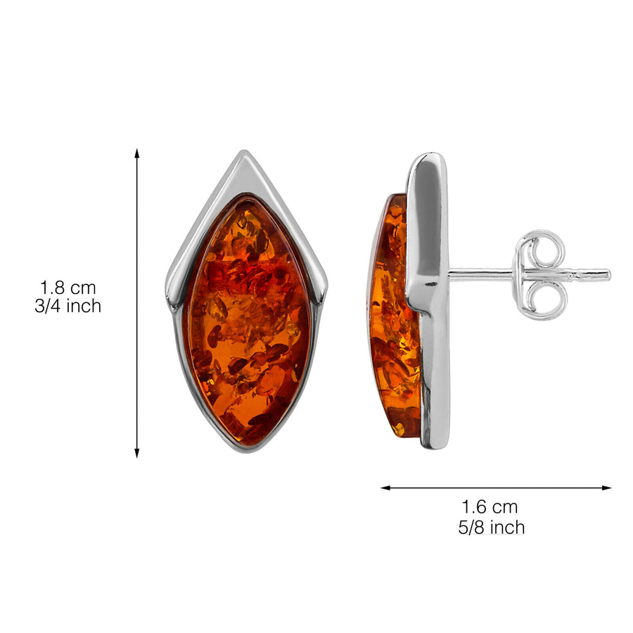 925 Solid Pure Sterling Silver Honey Baltic Amber Marquise Stud Pretty Earrings