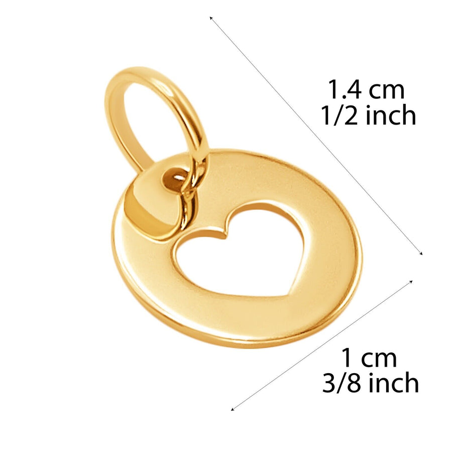 10k Pure Solid Yellow Gold Laser Cut Round Heart Love Delicate Charm Pendant