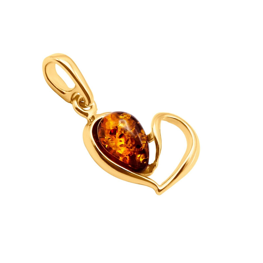 14k Pure Solid Yellow Gold Honey Baltic Amber Small Heart Nice Charm Pendant
