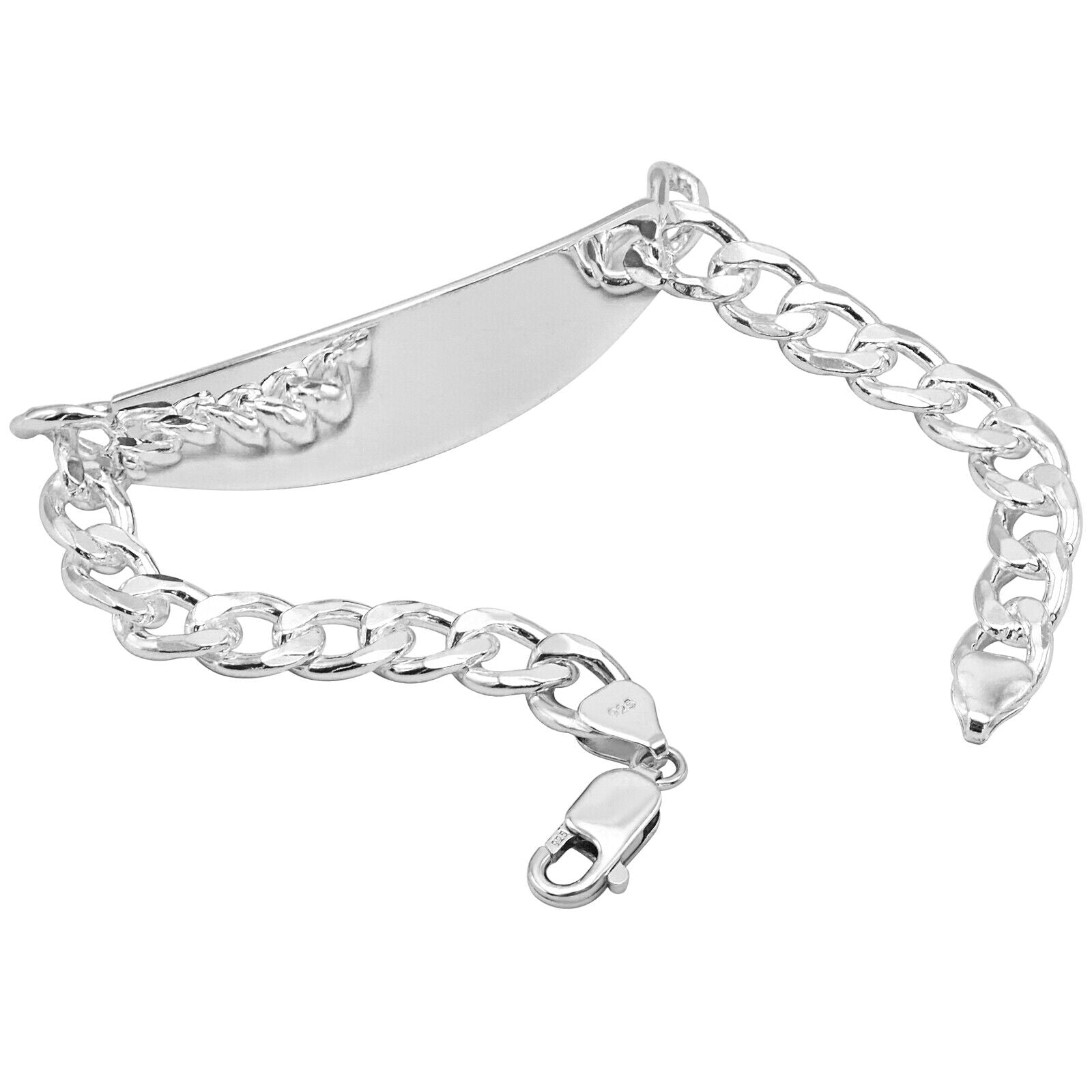 925 Pure Solid Sterling Silver 8 mm Link Curb Chain ID Plate Bracelet 9 Inches