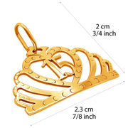 14k Pure Solid Yellow Gold Crown Pretty Heart Quinceanera Delicate Charm Pendant