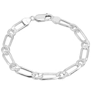 925 Pure Solid Sterling Silver 7 mm Figaro Link Chain Men Nice Bracelet 8 Inches