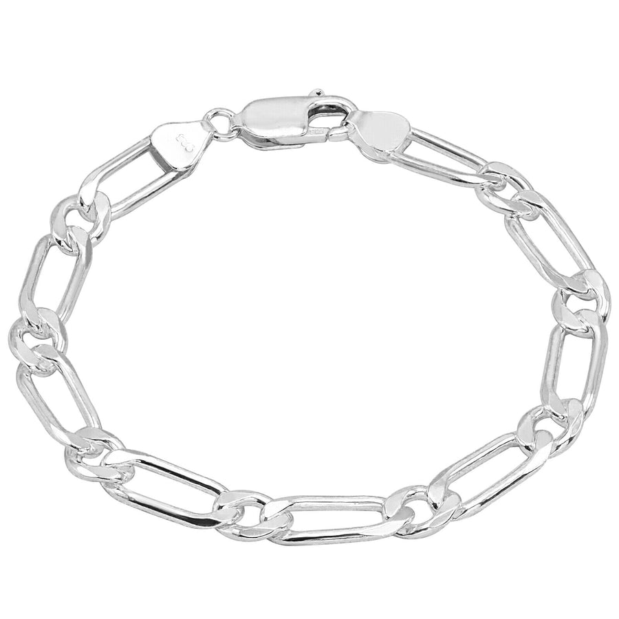 925 Pure Solid Sterling Silver 7 mm Figaro Link Chain Men Nice Bracelet 8 Inches