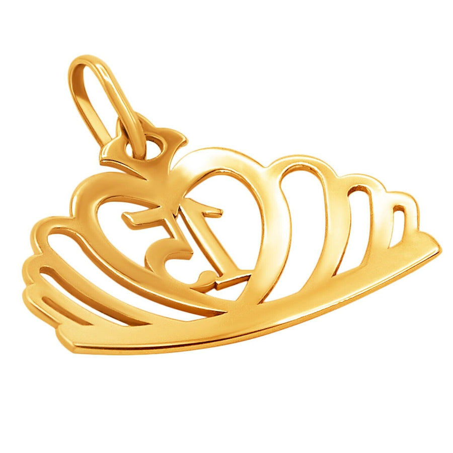 14k Pure Solid Yellow Gold Crown Pretty Heart Quinceanera Delicate Charm Pendant