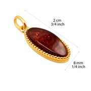 14k Pure Solid Yellow Gold Honey Baltic Amber Delicate Oval Filigree Pendant