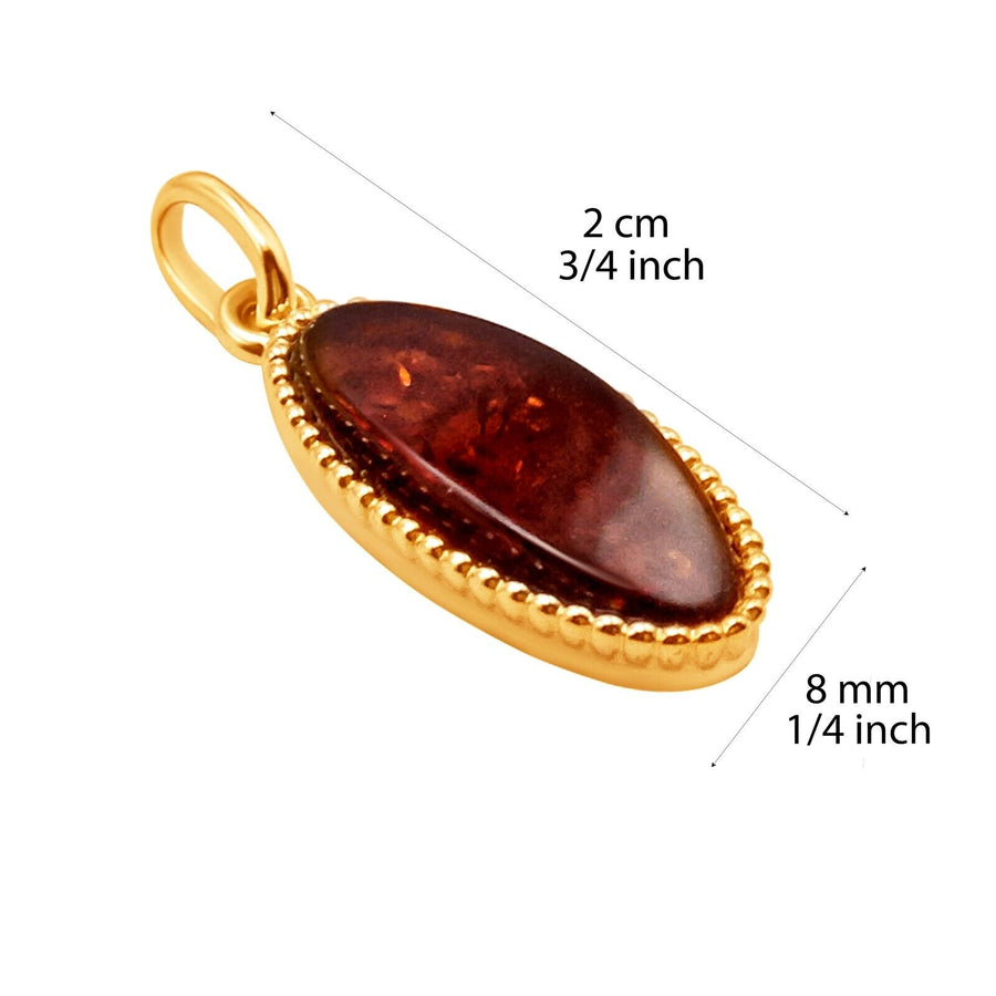 14k Pure Solid Yellow Gold Honey Baltic Amber Delicate Oval Filigree Pendant
