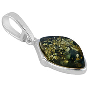 925 Solid Pure Sterling Silver Green Baltic Amber Designer Marquise Nice Pendant