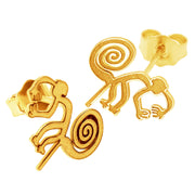 14k Solid Yellow Fine Gold Nazca Line Monkey World Wonder Geoglyph Stud Earrings