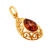 14k Pure Solid Yellow Gold Honey Baltic Amber Small Designer Drop Charm Pendant