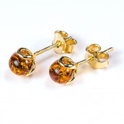 925 Gold Plated Sterling Silver Honey Baltic Amber Designer Flower Stud Earrings