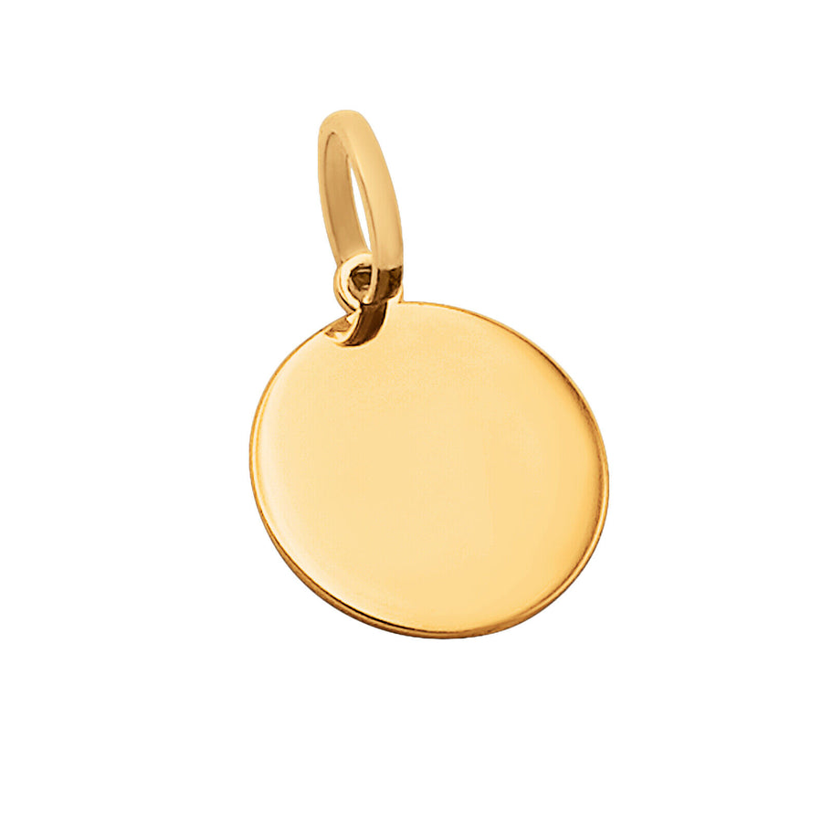 14k Solid Yellow Gold Round Disc Plain Small Delicate Engravable Charm Pendant