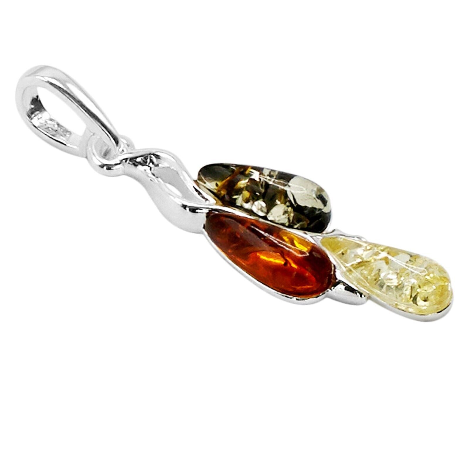 925 Solid Pure Sterling Silver Multicolor Baltic Amber Beautiful Drop Pendant