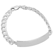 925 Pure Solid Sterling Silver 8 mm Link Curb Chain ID Plate Bracelet 9 Inches
