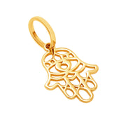 10k Pure Solid Yellow Gold Hamsa Hand Laser Cut Delicate Beautiful Charm Pendant