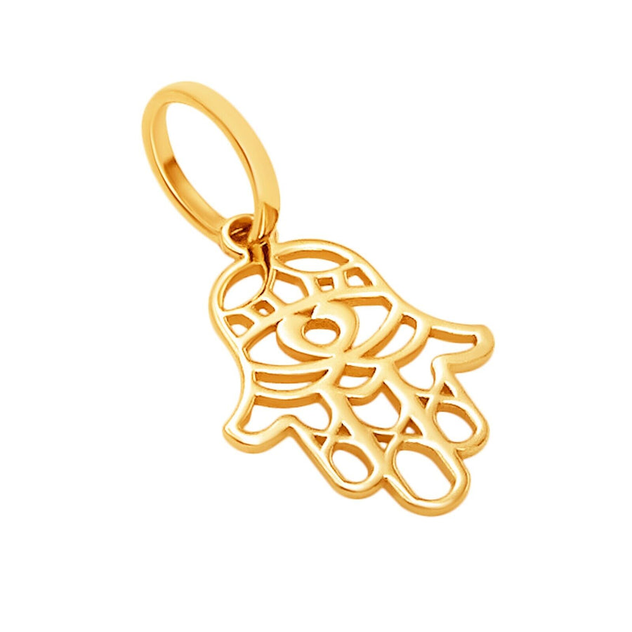 10k Pure Solid Yellow Gold Hamsa Hand Laser Cut Delicate Beautiful Charm Pendant