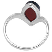 925 Solid Sterling Silver Dark Red Baltic Amber Marquise Designer Classic Ring