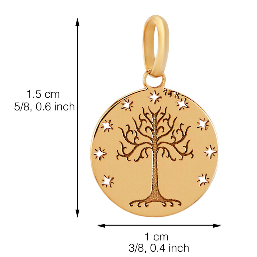 10k Pure Solid Yellow Gold Tree of Life Stars Round Delicate Small Charm Pendant