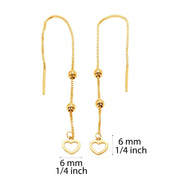 10k Pure Solid Yellow Gold Heart Long Drop Dangle Nice Threader Pretty Earrings