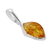 925 Solid Pure Sterling Silver Lemon Baltic Amber Designer Marquise Nice Pendant