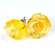925 Solid Pure Sterling Silver Lemon Baltic Amber Designer Rose Stud Earrings