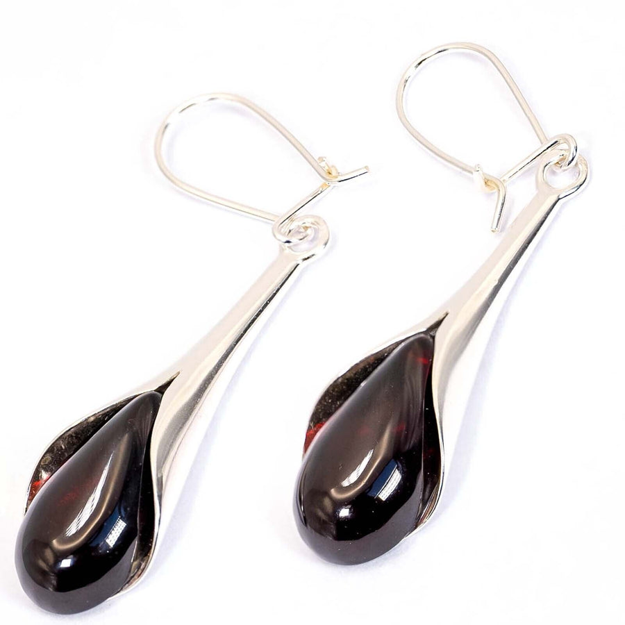 925 Solid Sterling Silver Baltic Cherry Amber Designer Drop Beautiful Earrings