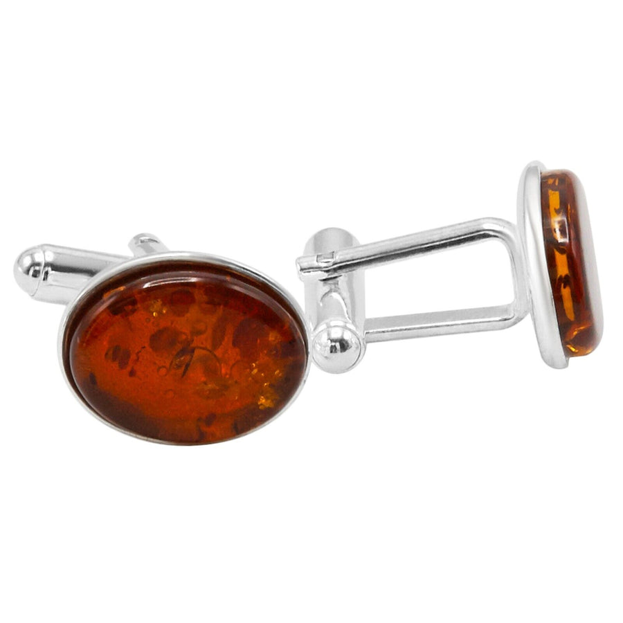 925 Solid Pure Sterling Silver Cognac Baltic Amber Oval Classic Men Cufflinks