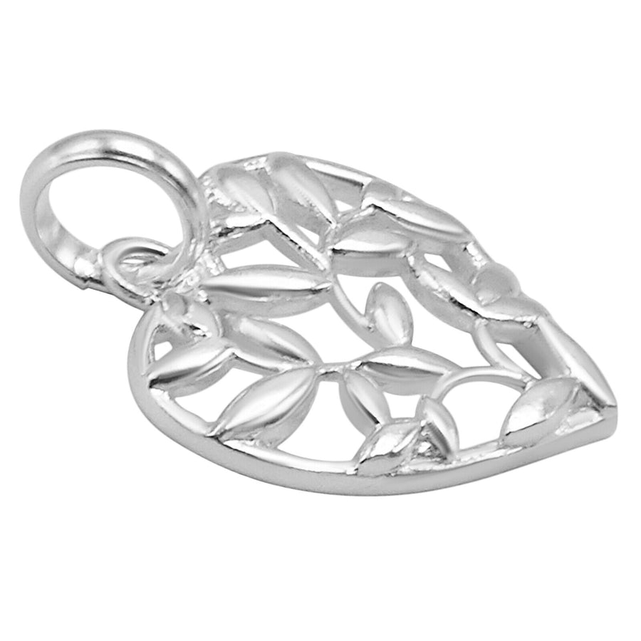 925 Solid Pure Sterling Silver Shiny Delicate Beautiful Heart Leaves Small Charm