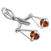 925 Solid Pure Sterling Silver Honey Baltic Amber Scales Of Justice Nice Pendant